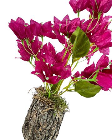 Yapay Çiçek Kütük Saksılı Fuşya Begonvil Dekoratif Masa Çiçeği 40*20cm