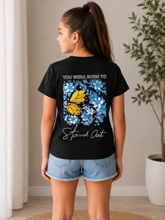 ela pamuk penye kız çocuk tshirt