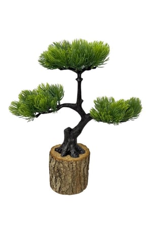 Yapay Çiçek Bonsai Ağacı Kütük Saksıda 3katlı Dekoratif Yapay Ağaç Bonzai 30*25CM
