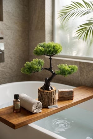 Yapay Çiçek Bonsai Ağacı Kütük Saksıda 3katlı Dekoratif Yapay Ağaç Bonzai 30*25CM