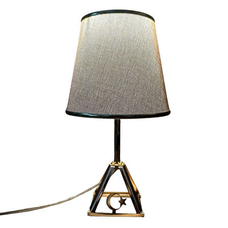 Uretti - Funda 1593 2929 Zümrüt Aurora Gold Keten Işıltılı Abajur Metal Ayaklı Masa Lambası