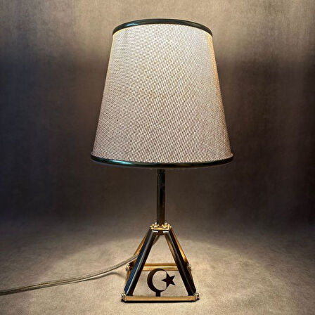 Uretti - Funda 1593 2929 Zümrüt Aurora Gold Keten Işıltılı Abajur Metal Ayaklı Masa Lambası