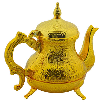 Dekoratif Altın Renkli Zarif İşlemeli Metal İbrik Demlik (17cmx22cm) m2