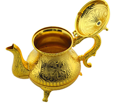 Dekoratif Altın Renkli Zarif İşlemeli Metal İbrik Demlik (17cmx22cm) m2