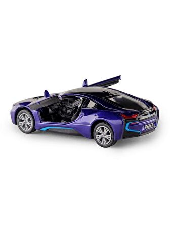 Kinsmart BMW İ8 Metal Diecast Çek Bırak 1:34 Ölçek Araba Mor