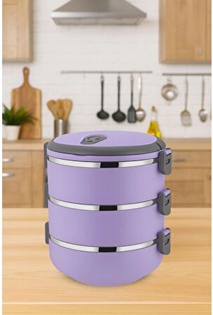  Freshbox 3 Katlı Sızdırmaz Yemek Termosu Sefer Tası 1,8 Lt Lila