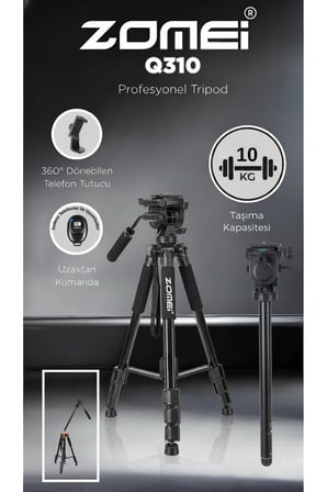 Q310 Alüminyum Alaşımlı Profesyonel Tripod&Monpod-10 Kg Taşıma Kapasitesi-Kumanda Ve Telefon Tutucu