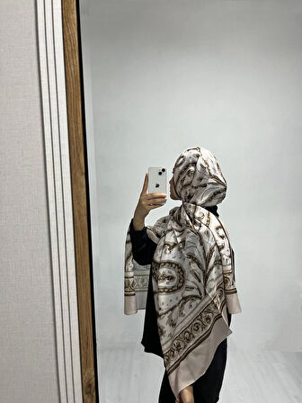 Aminenesil Etnik Desen İğde Kahve Renk Soft Pamuk Şal