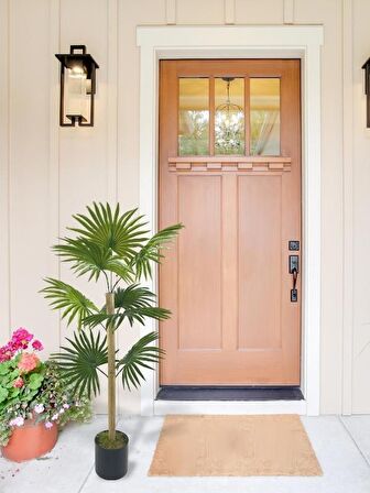 Yapay Ağaç Fanpalm 8Yaprak 85*45cm Yelpaze Palmiye Siyah Aleminyum Saksı