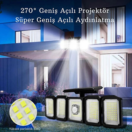 ShopFast 300LED Solar Güneş Enerjili Bahçe Duvar Lambası Kumandalı Sensörlü 3 Modlu Geniş Açılı Lamba