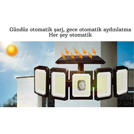 ShopFast 300LED Solar Güneş Enerjili Bahçe Duvar Lambası Kumandalı Sensörlü 3 Modlu Geniş Açılı Lamba