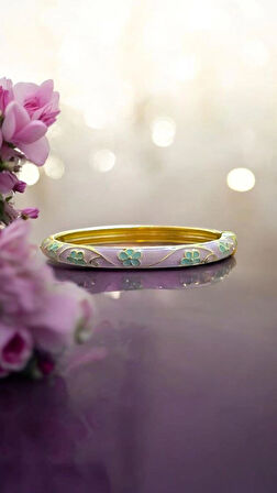 Yeşil Çiçek Lila Mineli Çelik Bilezik