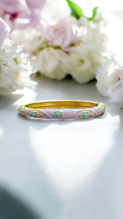 Yeşil Çiçek Lila Mineli Çelik Bilezik