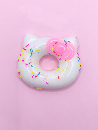 Fiyonklu Donut Taba Squishy Kedi Pati Sıkma 7 cm Pullu Pati Sukuşi - Pembe