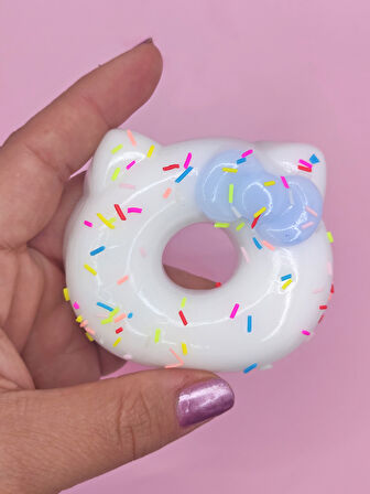 Fiyonklu Donut Taba Squishy Kedi Pati Sıkma 7 cm Pullu Pati Sukuşi - Mavi