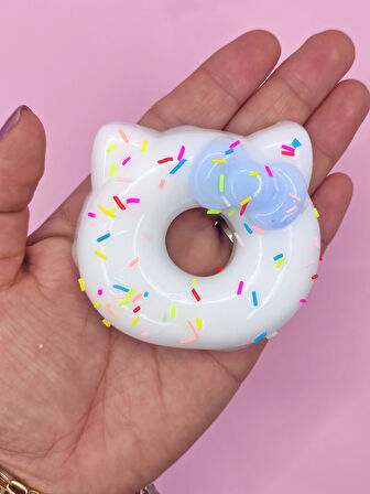 Fiyonklu Donut Taba Squishy Kedi Pati Sıkma 7 cm Pullu Pati Sukuşi - Mavi