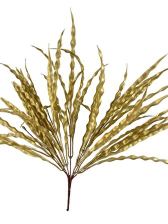 Yapay Çiçek Altın Gold Kalın Kıvrımlı Saz Garnitür Aradal Dekoratif Yapay Bitki 45cm