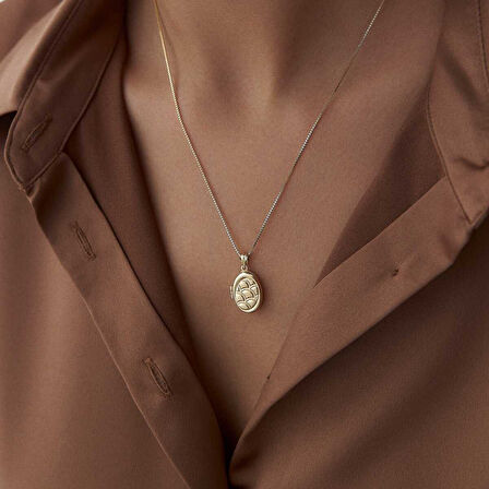 Paraşüt Desen Oval Kapaklı Kolye