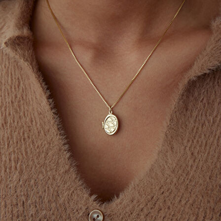 Paraşüt Desen Oval Kapaklı Kolye