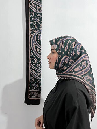 Aminenesil Soft Pamuk Etnik Desen Zümrüt Renk Eşarp