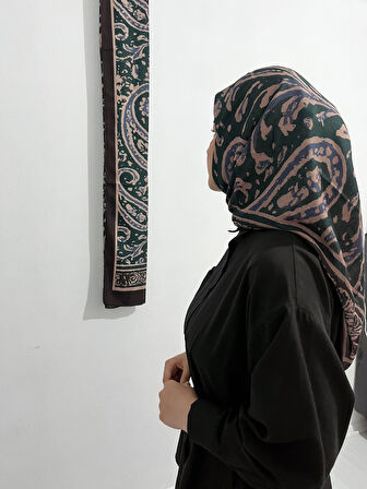 Aminenesil Soft Pamuk Etnik Desen Zümrüt Renk Eşarp