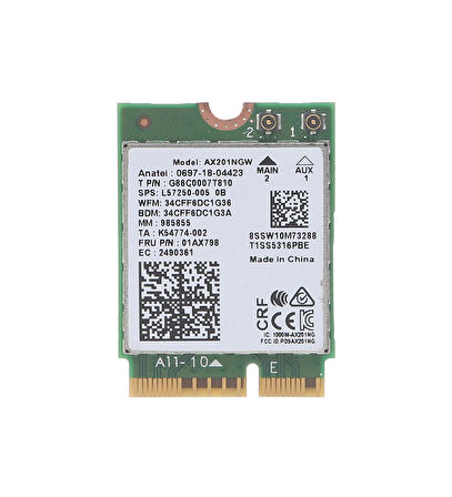 Intel Wi-Fi 6 AX201NGW 802.11ax 5GHz 3000 Mbps Notebook WiFi Card