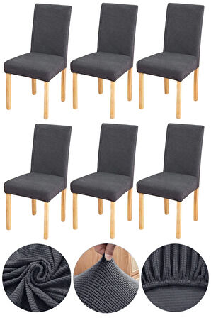 Bambu Nano Kumaş Likralı Yıkanabilir 6'lı Sandalye Kılıfı Lastikli Sandalye Örtüsü (6ADET) - FÜME 