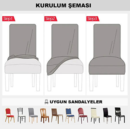 Bambu Nano Kumaş Likralı Yıkanabilir 6'lı Sandalye Kılıfı Lastikli Sandalye Örtüsü (6ADET) - FÜME 