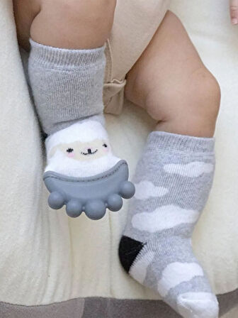BabyJem Silikon Diş Kaşıyıcılı Havlu Bebek Çorap Gri