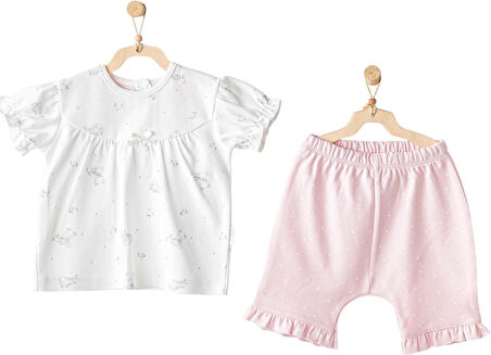 Andywawa AC25631 Cuddly Bunny Bear 2'Li Bebe Takım Pink