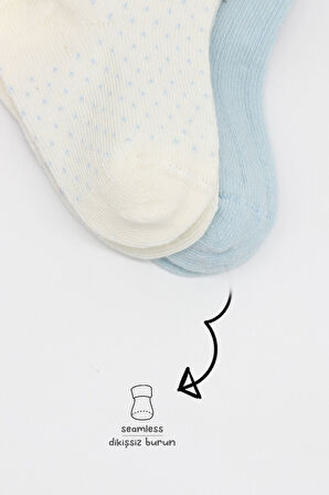 Bistyle Organik 2li Puan Derby Penye Soket Çorap BS2000 Mavi Ekru