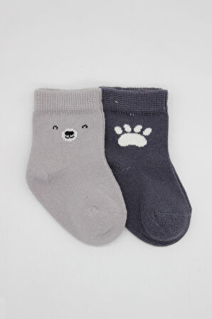 Bistyle Bear Penye Soket Çorap 2'Li BS10116 Gri