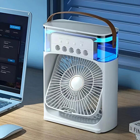 Işıklı Klima 600ml 5 Spreyli Vantilatör Buzlu Buharlı Mini Klima Mini Fan Buzlu