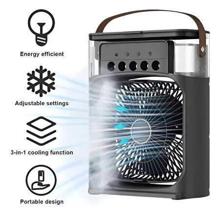 Işıklı Klima 600ml 5 Spreyli Vantilatör Buzlu Buharlı Mini Klima Mini Fan Buzlu