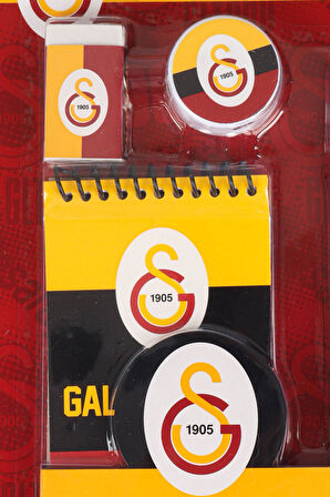 DEKOMUS İLE YENİ SEZON LİSANSLI GALATASARAY 4'LÜ KIRTASİYE SETİ NOT DEFTERİ, SİLGİ,KALEMTRAŞ,GEÇMELİ KURŞUN KALEM