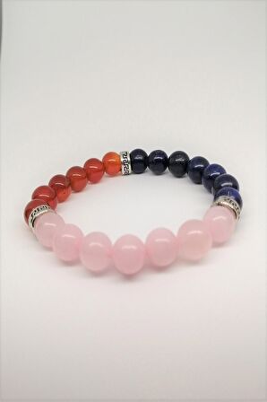 Pembe Kuvars,lapis Lazuli,kızıl Akik Doğaltaş Bileklik