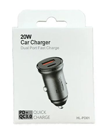 20W PD Çift Bağlantı Hızlı Mini Araç Şarj Cihazı ve iPhone ve Android Cihazlar için