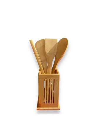 5 Parçalı Bambu Kaşıklık Seti Kaşık-Spatula-Maşa-Yan Spatula