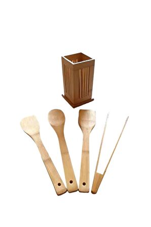 5 Parçalı Bambu Kaşıklık Seti Kaşık-Spatula-Maşa-Yan Spatula