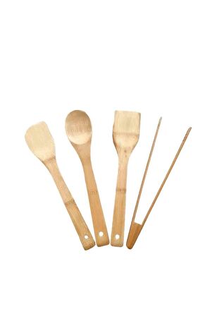 5 Parçalı Bambu Kaşıklık Seti Kaşık-Spatula-Maşa-Yan Spatula