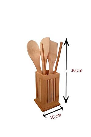 5 Parçalı Bambu Kaşıklık Seti Kaşık-Spatula-Maşa-Yan Spatula