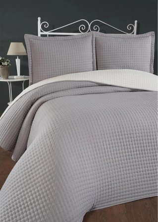 Livoras Home Elisa Dolgulu Çift Taraflı Çift Kişilik 240X260 cm Yastıklı Yatak Örtüsü Gri