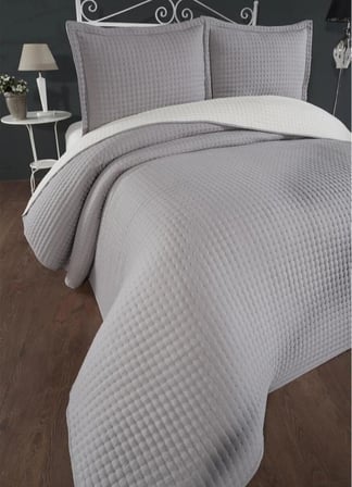 Livoras Home Elisa Dolgulu Çift Taraflı Çift Kişilik 240X260 cm Yastıklı Yatak Örtüsü Gri