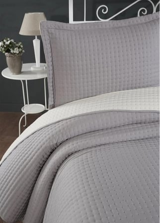 Livoras Home Elisa Dolgulu Çift Taraflı Çift Kişilik 240X260 cm Yastıklı Yatak Örtüsü Gri