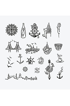 İstanbul City Pack Spray Tattoo Geçici Dövme Seti 19 Desen 1 Siyah Sprey