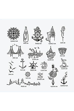İstanbul City Pack Spray Tattoo Geçici Dövme Seti 19 Desen 1 Siyah Sprey