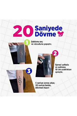 İstanbul City Pack Spray Tattoo Geçici Dövme Seti 19 Desen 1 Siyah Sprey