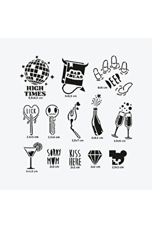 Ibıza City Pack Spray Tattoo Geçici Dövme Seti 13 Desen 1 Siyah Sprey