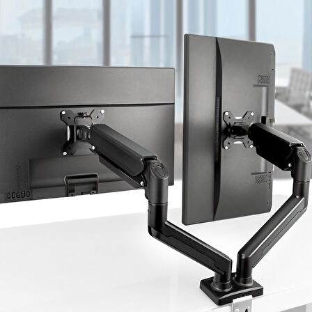 Tayfun 17-32'' Masa Üstü Hareketli İkili 2 Monitör Tutucu Askı Aparatı-Amortisörlü