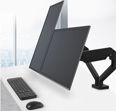 Tayfun 17-32'' Masa Üstü Hareketli İkili 2 Monitör Tutucu Askı Aparatı-Amortisörlü